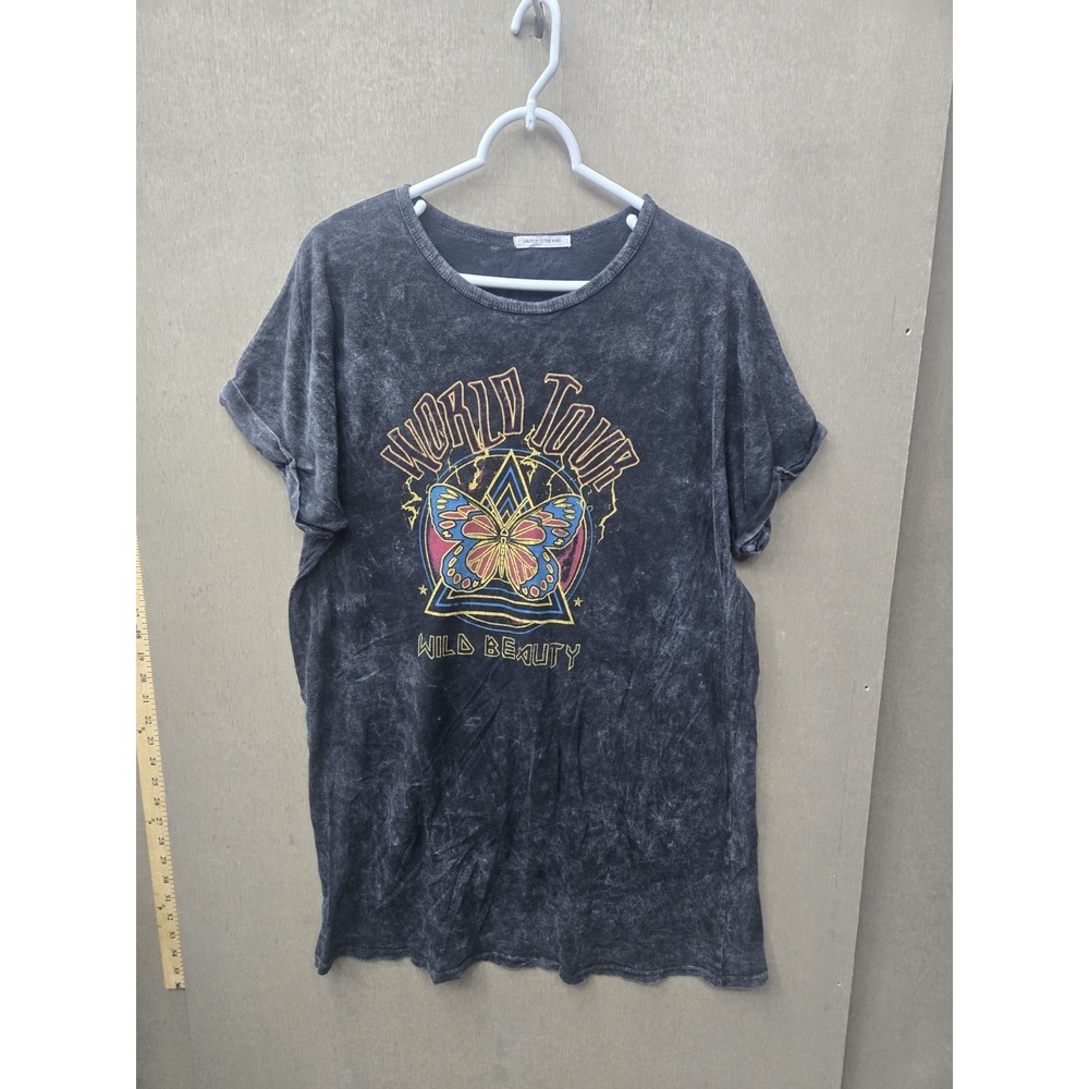 Caution To The Wind World Tour‎ Wild Beauty Butterfly Graphic Tee Acid Wash...